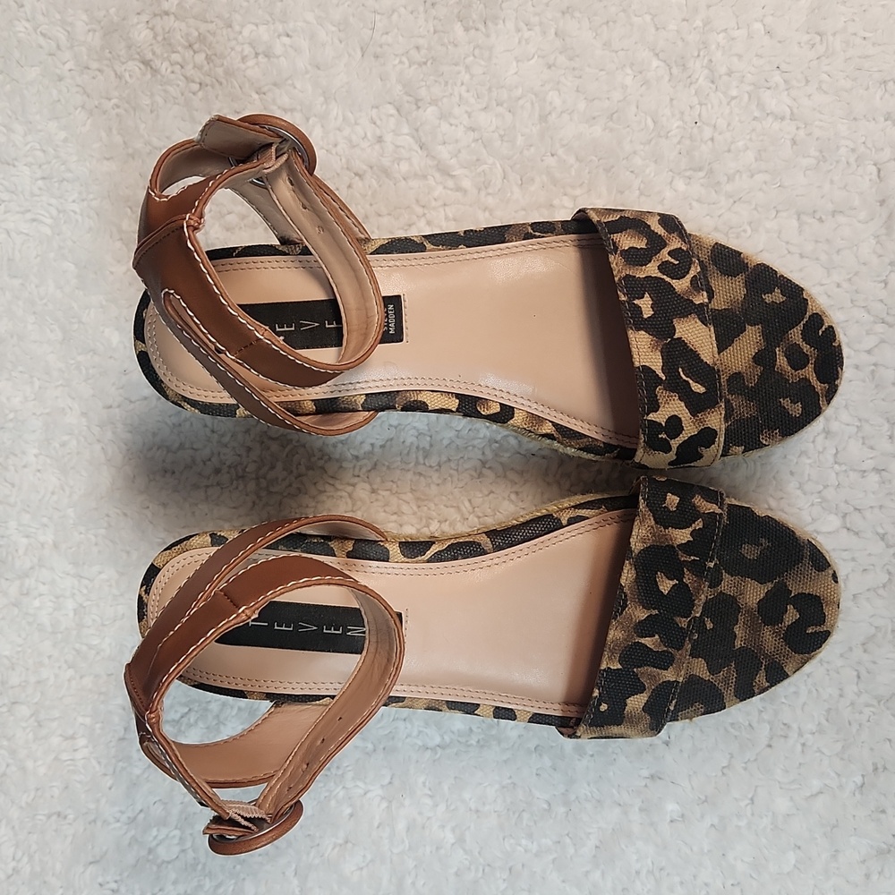 Steve Madden chetah/leopard "Kiddie" espadrille wedge open Toe 3" heel s…
